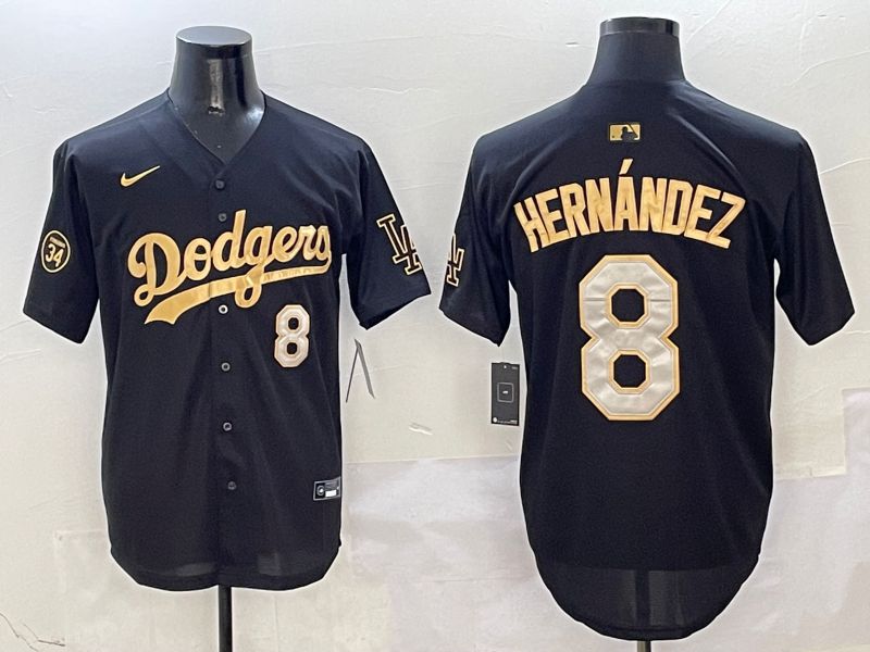 Men Los Angeles Dodgers 8 Hernandez Black Gold Game Nike 2025 MLB Jersey style 4